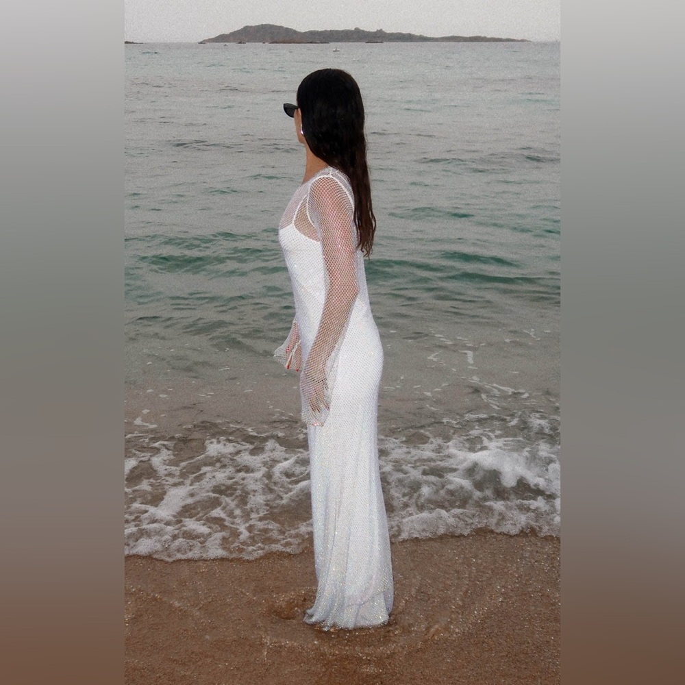 NWT Show Me Your Mumu Iconic Maxi Dress size Large with slip rhinestone white - Picture 4 of 12